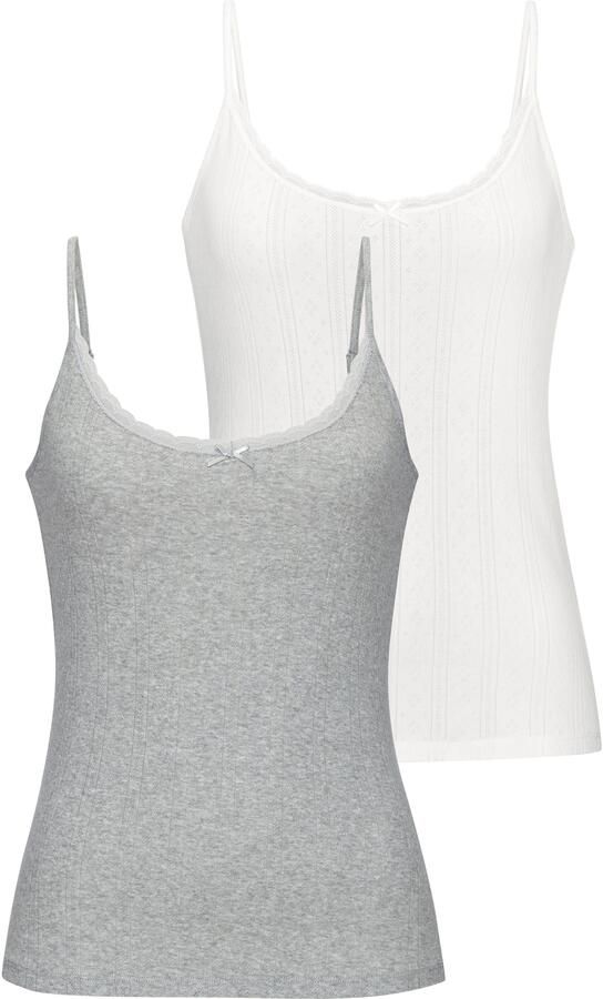 Vivance Top met spaghettibandjes van zacht pointelle-breisel met kant (Set van 2) - Foto 5