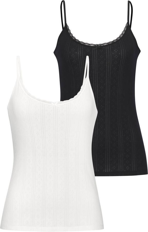 Vivance Top met spaghettibandjes van zacht pointelle-breisel met kant (Set van 2) - Foto 4