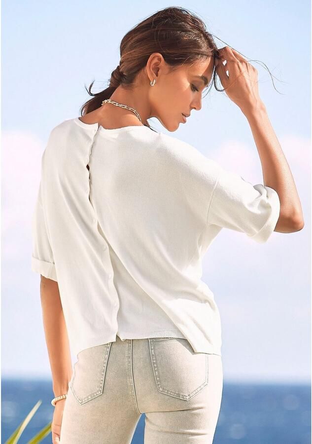 Vivance Trui met korte mouwen met knoopsluiting kan aan beide kanten worden gedragen 3 4 trui fijne gebreide stof - Foto 6