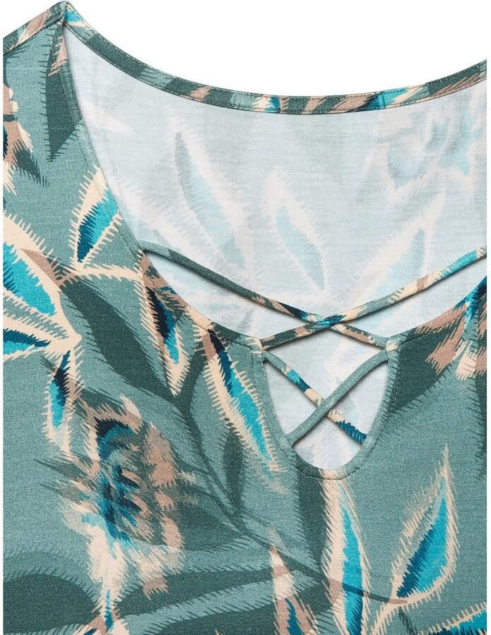 Vivance Zomerjurk met alloverdruk en decoratieve banden aan de hals korte strandjurk