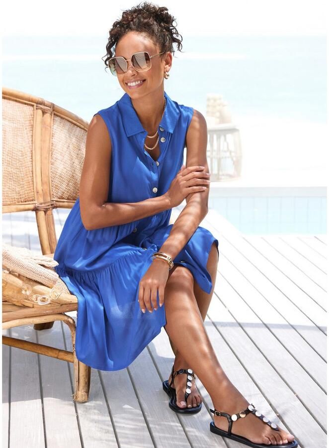 Vivance Zomerjurk van geweven viscose blousejurk met knoopsluiting en overhemdkraag