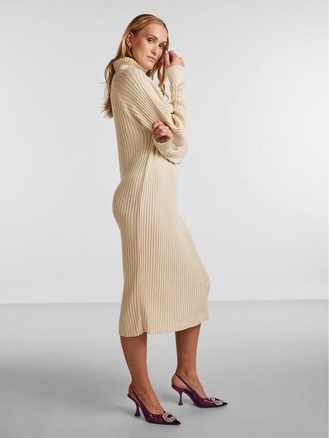 Y.A.S. Beige Midi Jurk Yasmavi Knit Midi Rollneck Dress - Foto 3