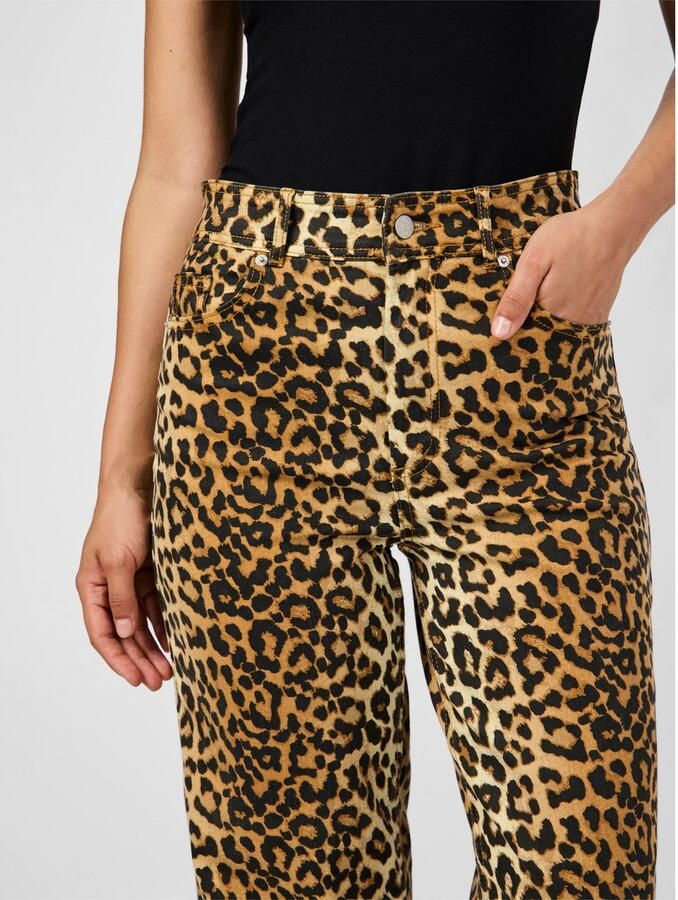 Y.A.S high waist straight leg jeans YASLEONORA met panterprint bruin - Foto 5