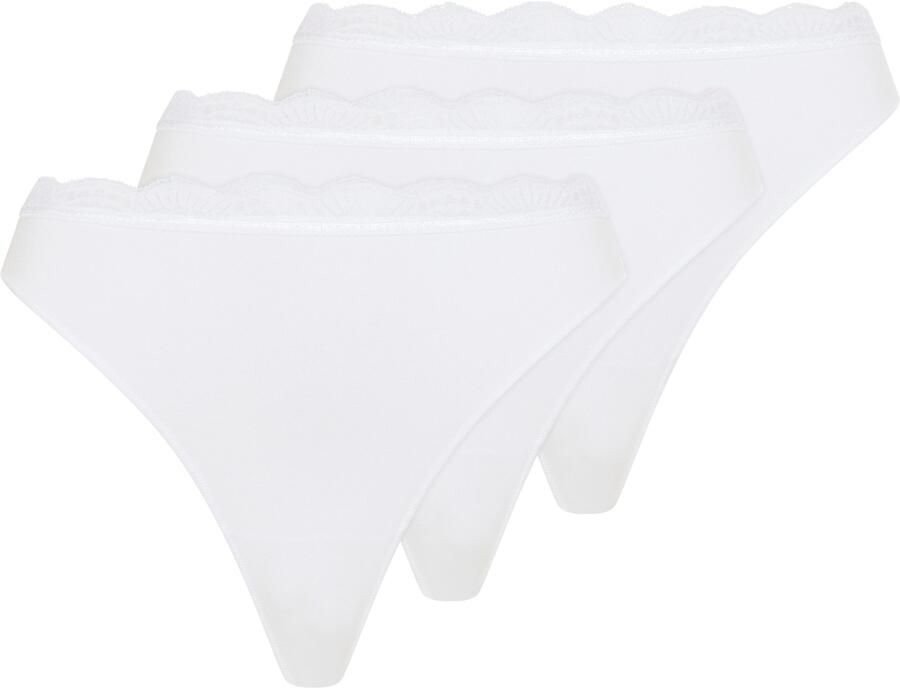 YSABEL MORA Tanga BASIC COLLECTION COTTON WITH LACE niet alleen comfortabel maar ook romantische kantdetails (Set van 3)