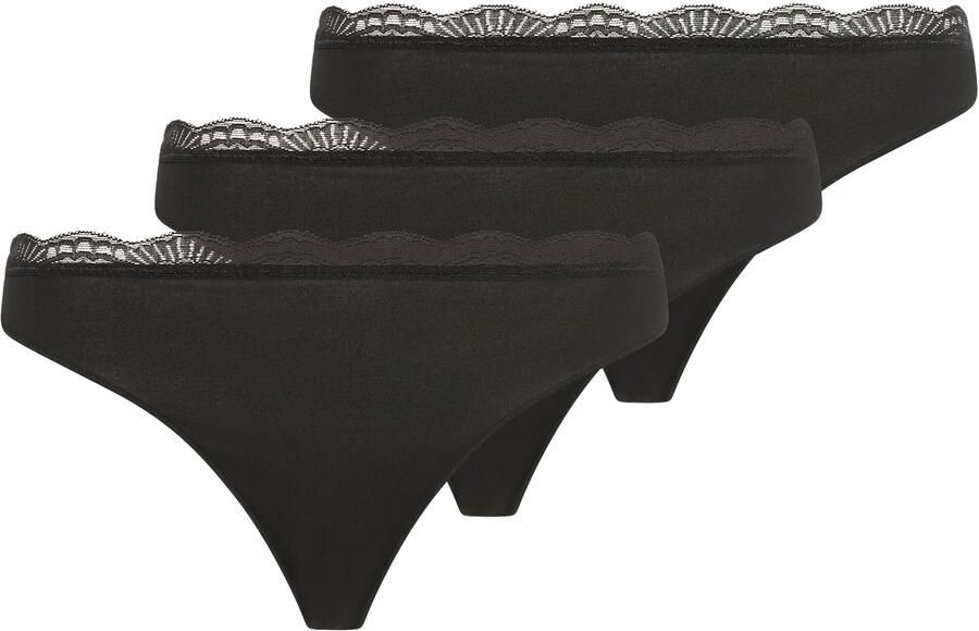YSABEL MORA Tanga BASIC COLLECTION COTTON WITH LACE niet alleen comfortabel maar ook romantische kantdetails (Set van 3) - Foto 4