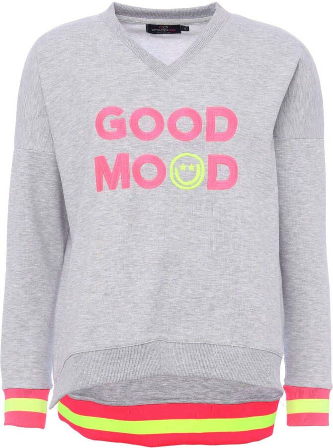 Zwillingsherz Sweatshirt met geborduurd smiley en "good mood"-inscriptie
