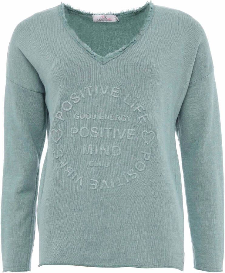 Zwillingsherz Sweatshirt "Positive Mind" met v-halslijn in used look en stempelprint