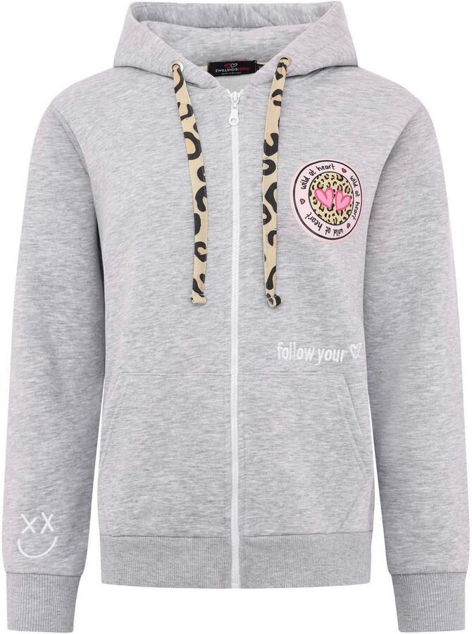 Zwillingsherz Capuchonsweatvest Luipaard-details lange mouw ritssluiting katoenmix - Foto 3