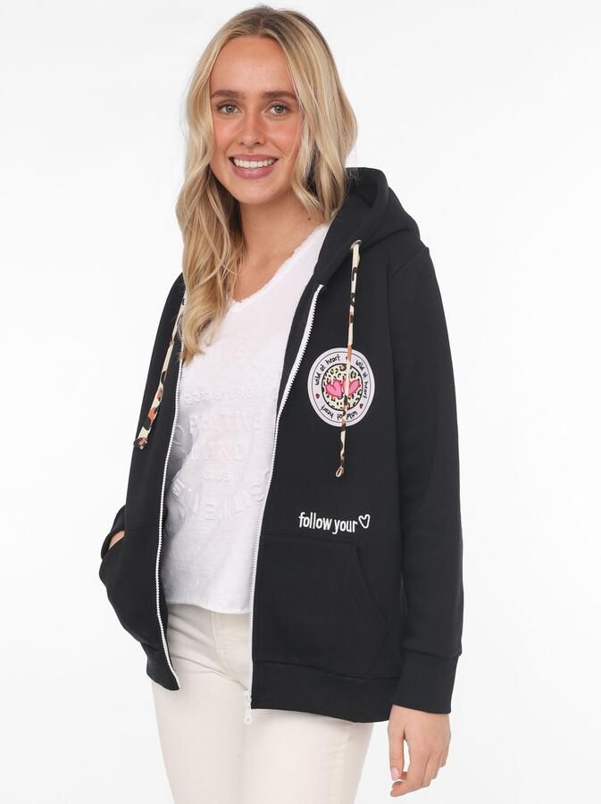 Zwillingsherz Capuchonsweatvest Luipaard-details lange mouw ritssluiting katoenmix - Foto 7