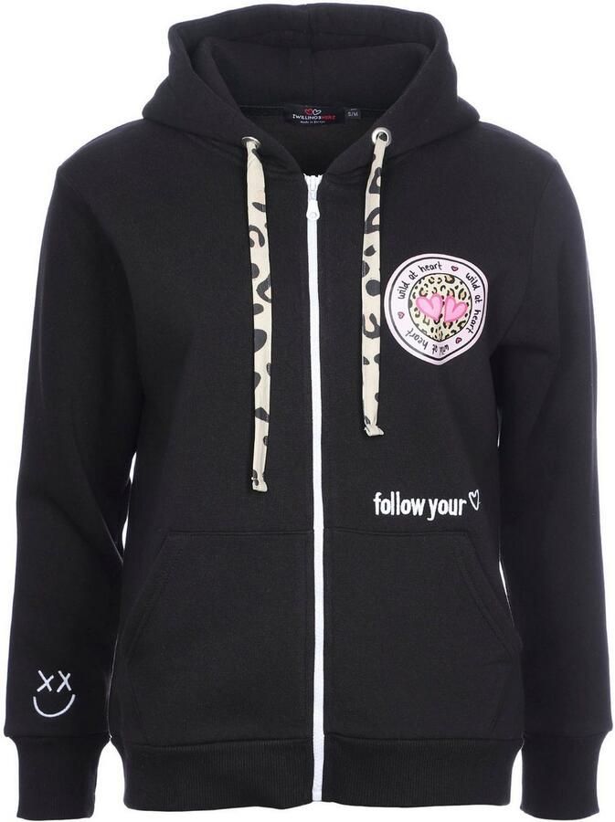 Zwillingsherz Capuchonsweatvest Luipaard-details lange mouw ritssluiting katoenmix - Foto 2