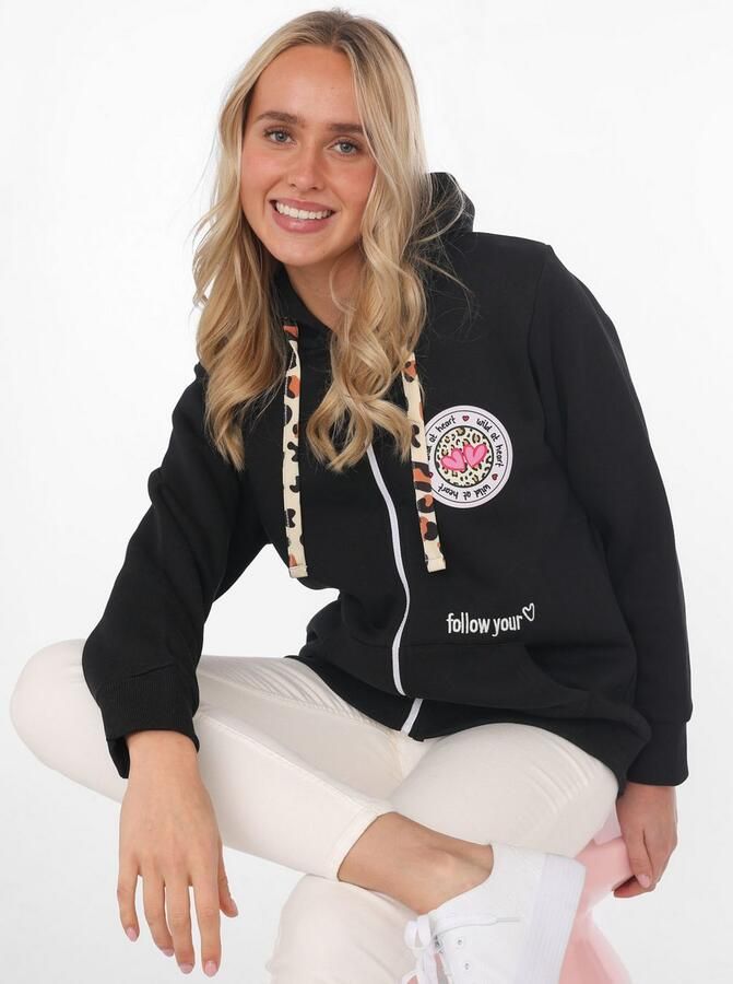 Zwillingsherz Capuchonsweatvest Luipaard-details lange mouw ritssluiting katoenmix - Foto 3