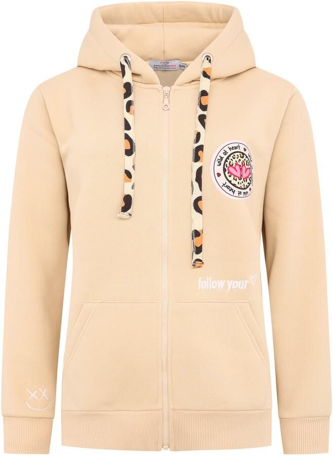 Zwillingsherz Capuchonsweatvest Luipaard-details lange mouw ritssluiting katoenmix - Foto 4