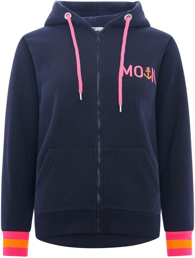 Zwillingsherz Capuchonsweatvest Regular Fit borduursel ritssluiting lange mouw contrast-details - Foto 3