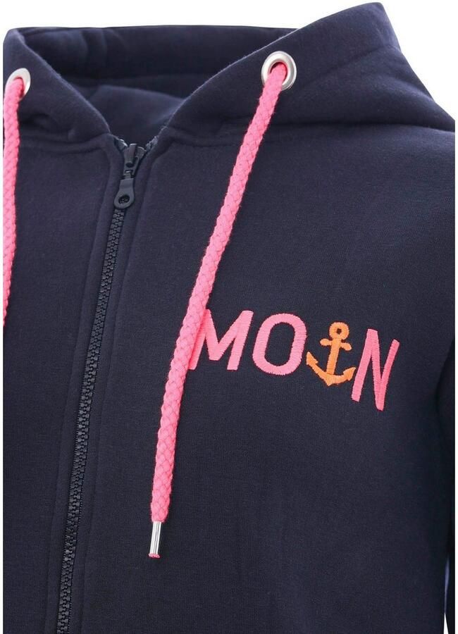 Zwillingsherz Capuchonsweatvest Regular Fit borduursel ritssluiting lange mouw contrast-details - Foto 2