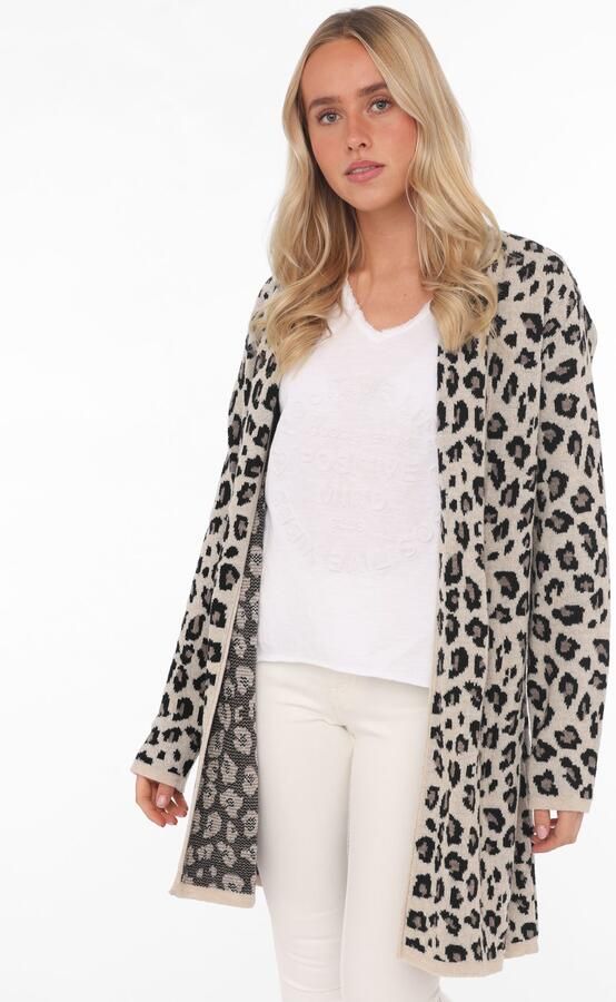 Zwillingsherz Cardigan Classic Leo Uni Animal-patroon lange mouw zonder sluiting midi-lengte - Foto 4