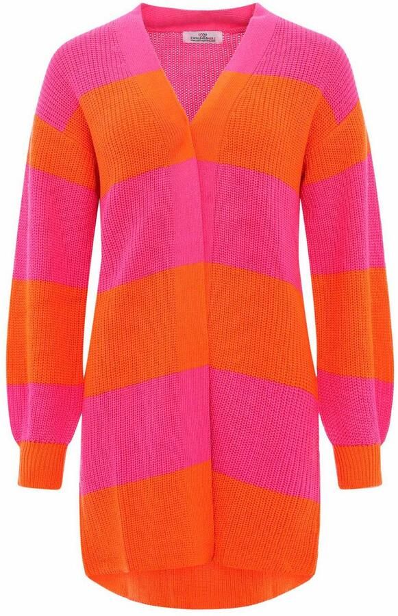 Zwillingsherz Cardigan Katja One Size wolgehalte lange mouw blokstrepen zonder sluiting - Foto 4