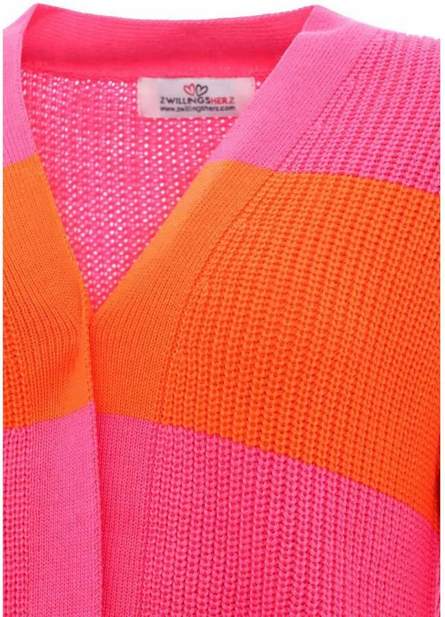 Zwillingsherz Cardigan Katja One Size wolgehalte lange mouw blokstrepen zonder sluiting - Foto 3