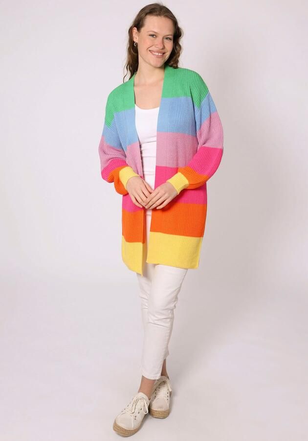 Zwillingsherz Cardigan Katja One Size wolgehalte lange mouw blokstrepen zonder sluiting - Foto 4