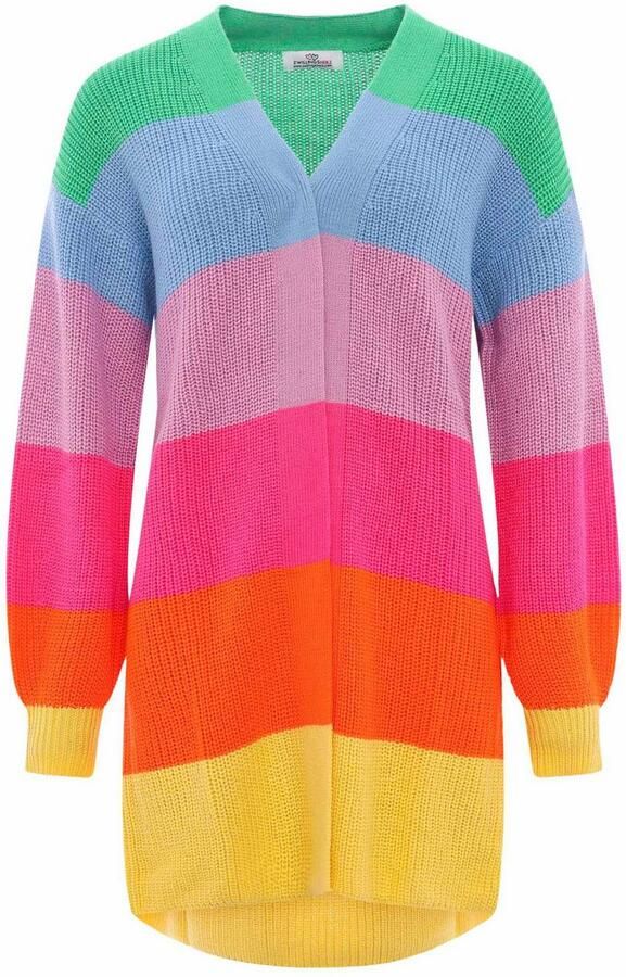 Zwillingsherz Cardigan Katja One Size wolgehalte lange mouw blokstrepen zonder sluiting - Foto 3