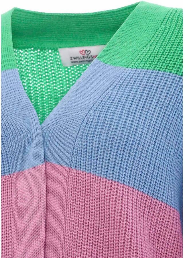 Zwillingsherz Cardigan Katja One Size wolgehalte lange mouw blokstrepen zonder sluiting