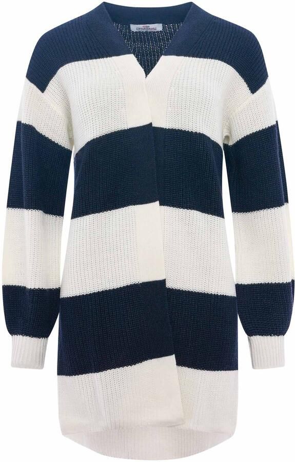 Zwillingsherz Cardigan Katja One Size wolgehalte lange mouw blokstrepen zonder sluiting
