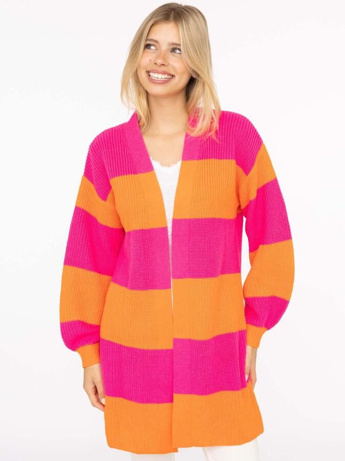 Zwillingsherz Cardigan Katja One Size wolgehalte lange mouw blokstrepen zonder sluiting