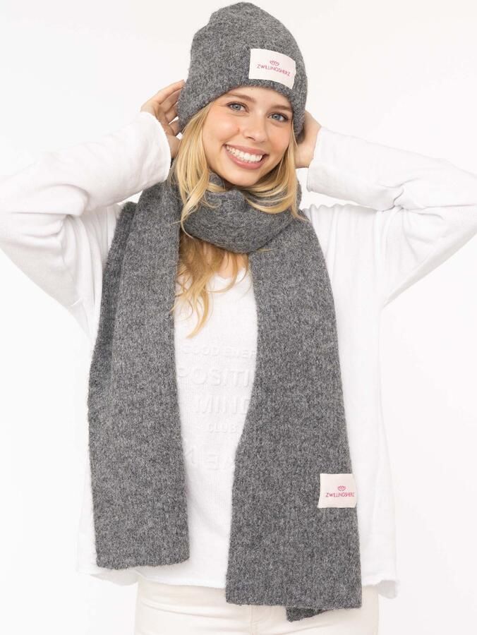 Zwillingsherz Gebreide sjaal Tweelinghart patch geribbeld met wol en patch - Foto 3