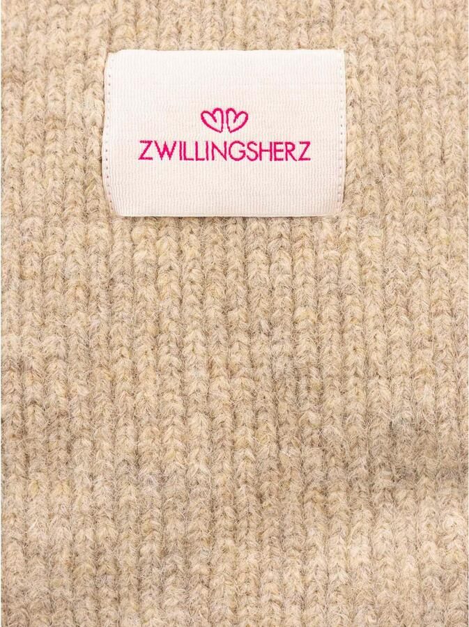 Zwillingsherz Gebreide sjaal Tweelinghart patch geribbeld met wol en patch