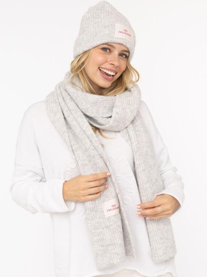 Zwillingsherz Gebreide sjaal Tweelinghart patch geribbeld met wol en patch - Foto 3