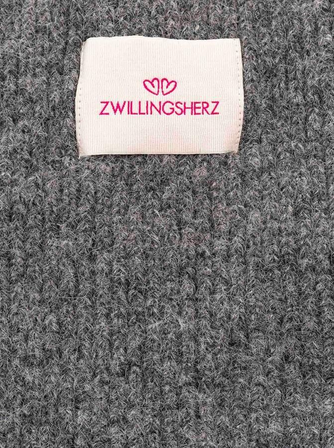 Zwillingsherz Gebreide sjaal Tweelinghart patch geribbeld met wol en patch