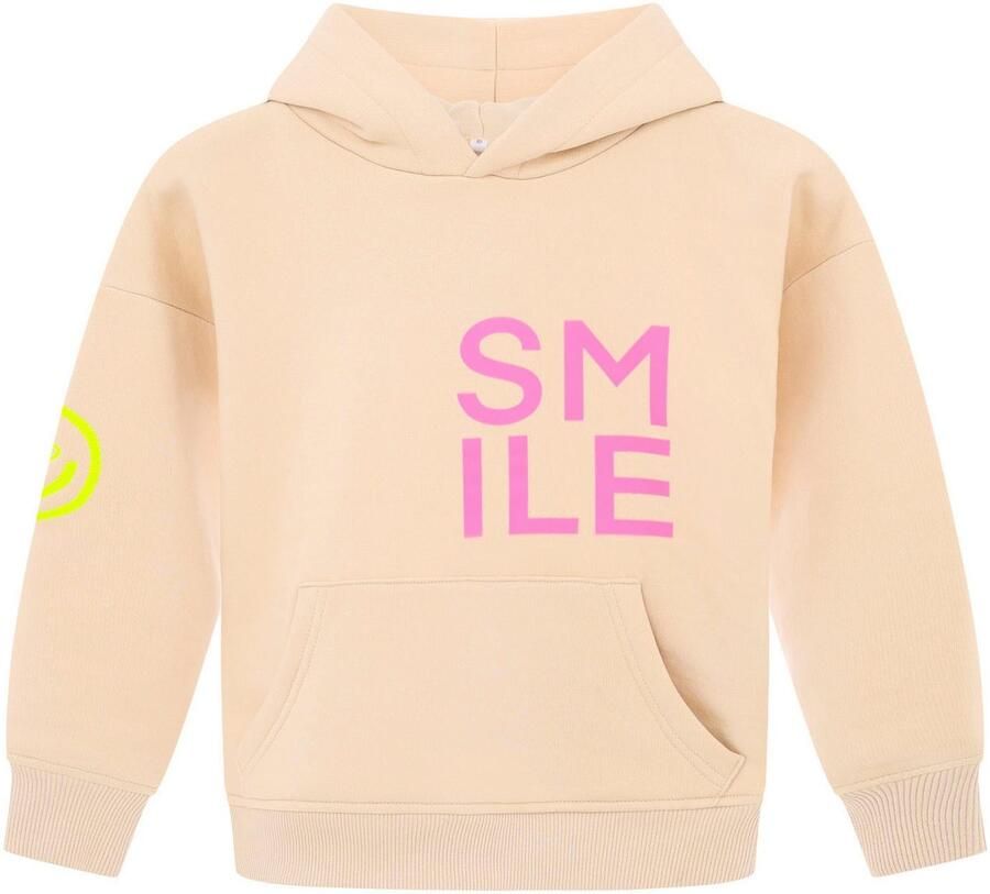 Zwillingsherz Hoodie Alissa-Kids met "smile"-opdruk in neonkleur en geborduurde smiley
