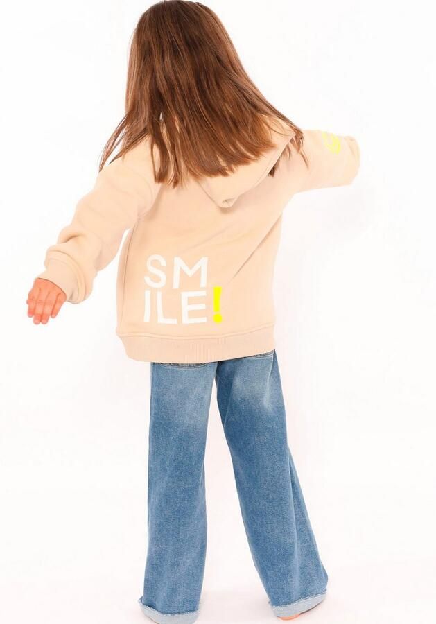 Zwillingsherz Hoodie Alissa-Kids met "smile"-opdruk in neonkleur en geborduurde smiley - Foto 8