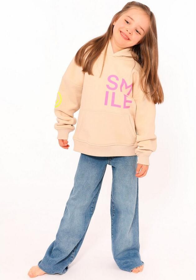 Zwillingsherz Hoodie Alissa-Kids met "smile"-opdruk in neonkleur en geborduurde smiley - Foto 6