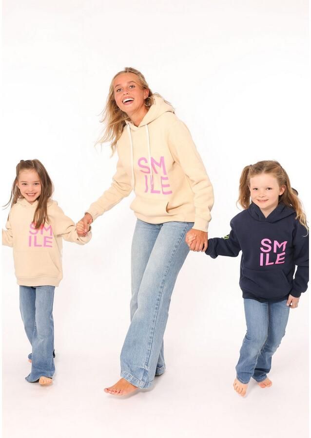 Zwillingsherz Hoodie Alissa-Kids met "smile"-opdruk in neonkleur en geborduurde smiley - Foto 4