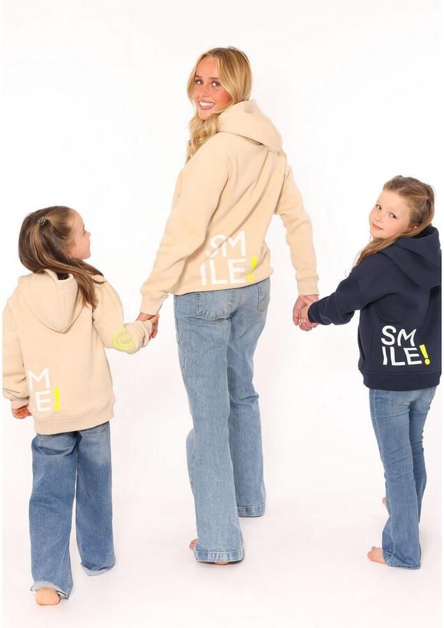 Zwillingsherz Hoodie Alissa-Kids met "smile"-opdruk in neonkleur en geborduurde smiley - Foto 5