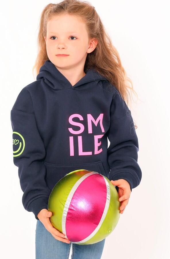 Zwillingsherz Hoodie Alissa-Kids met "smile"-opdruk in neonkleur en geborduurde smiley - Foto 9