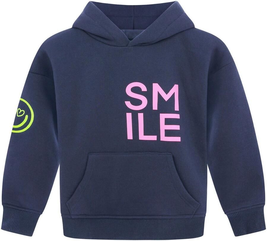 Zwillingsherz Hoodie Alissa-Kids met "smile"-opdruk in neonkleur en geborduurde smiley