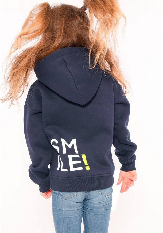 Zwillingsherz Hoodie Alissa-Kids met "smile"-opdruk in neonkleur en geborduurde smiley - Foto 5