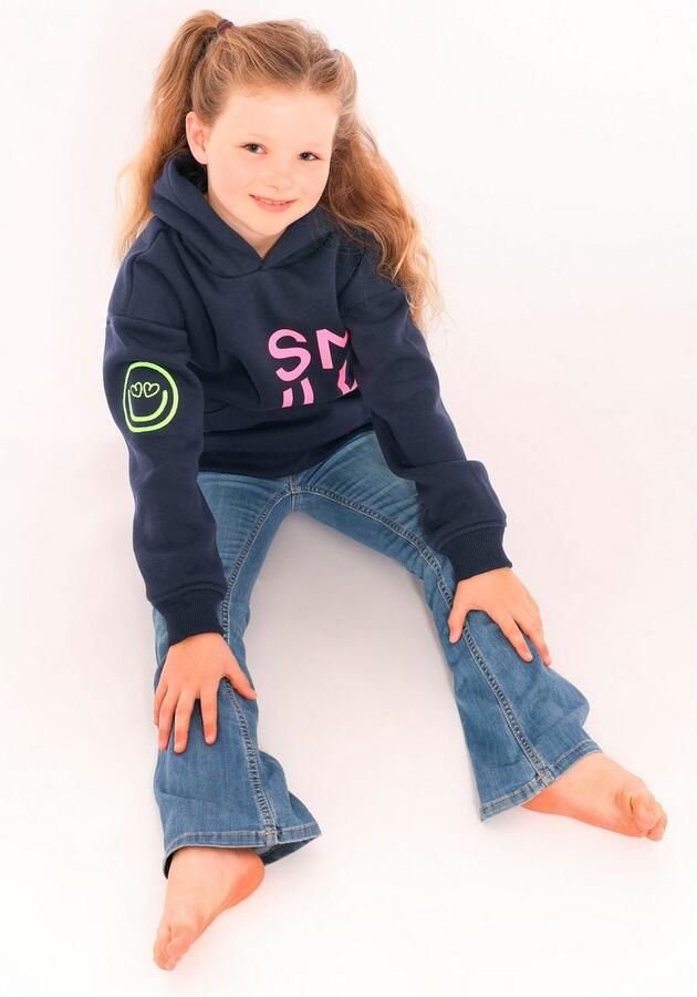 Zwillingsherz Hoodie Alissa-Kids met "smile"-opdruk in neonkleur en geborduurde smiley - Foto 7