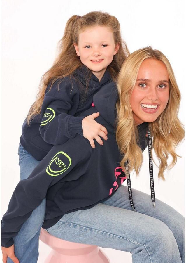 Zwillingsherz Hoodie Alissa-Kids met "smile"-opdruk in neonkleur en geborduurde smiley - Foto 4