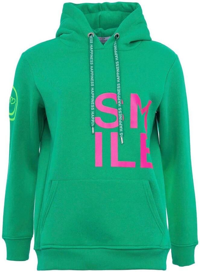 Zwillingsherz Hoodie Alissa Lange mouw capuchon neon-details trekkoord print aan de voorkant kangoeroezak - Foto 2