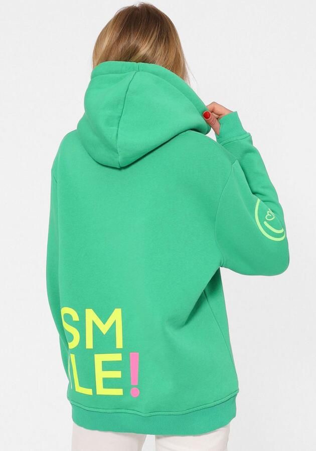 Zwillingsherz Hoodie Alissa Lange mouw capuchon neon-details trekkoord print aan de voorkant kangoeroezak - Foto 3