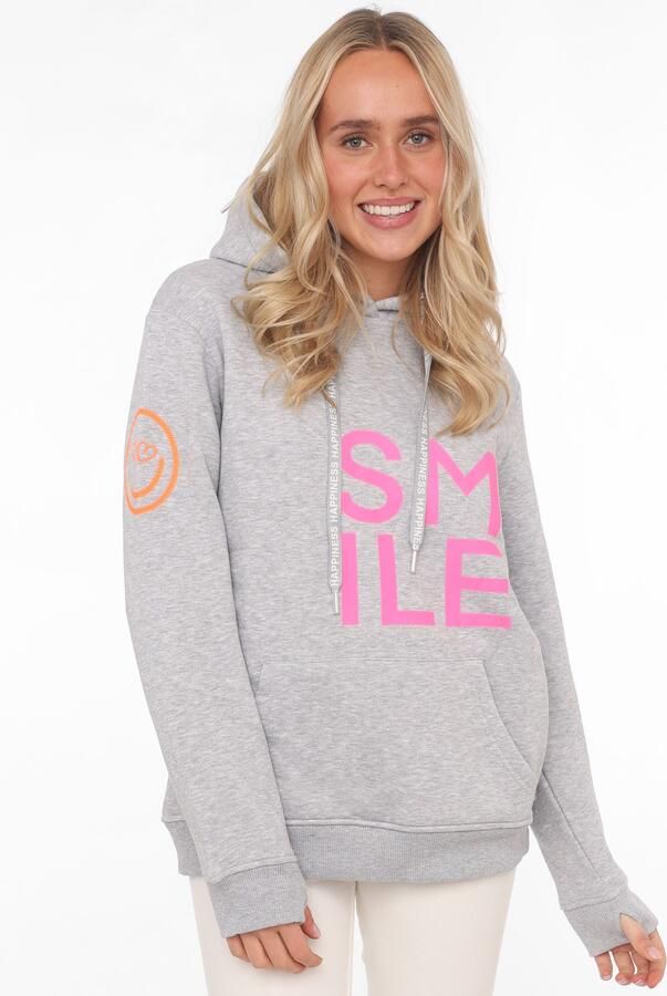 Zwillingsherz Hoodie Alissa Lange mouw capuchon neon-details trekkoord print aan de voorkant kangoeroezak - Foto 6