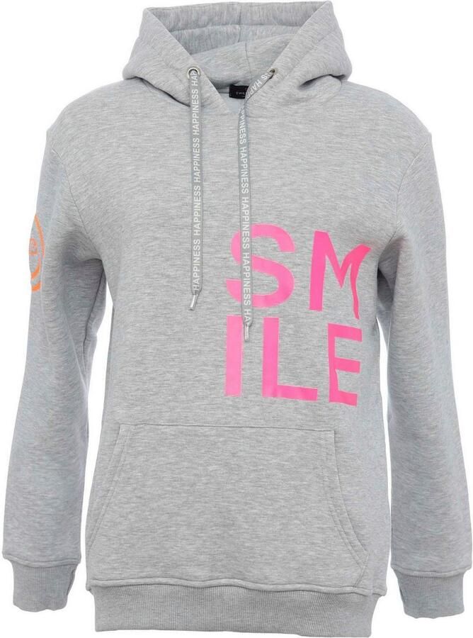 Zwillingsherz Hoodie Alissa Lange mouw capuchon neon-details trekkoord print aan de voorkant kangoeroezak - Foto 3