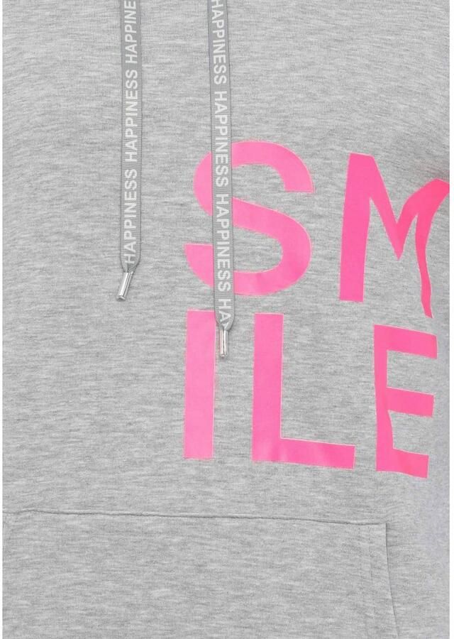 Zwillingsherz Hoodie Alissa Lange mouw capuchon neon-details trekkoord print aan de voorkant kangoeroezak - Foto 4