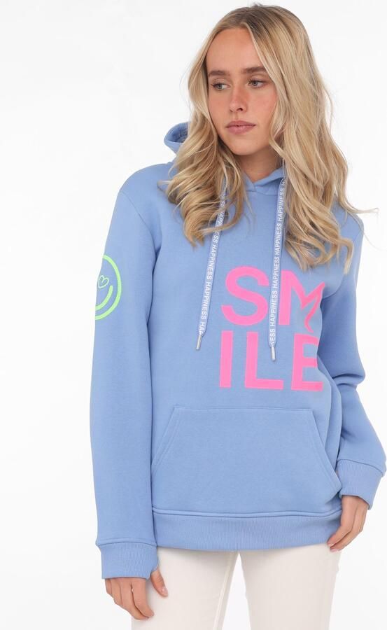 Zwillingsherz Hoodie Alissa Lange mouw capuchon neon-details trekkoord print aan de voorkant kangoeroezak - Foto 4