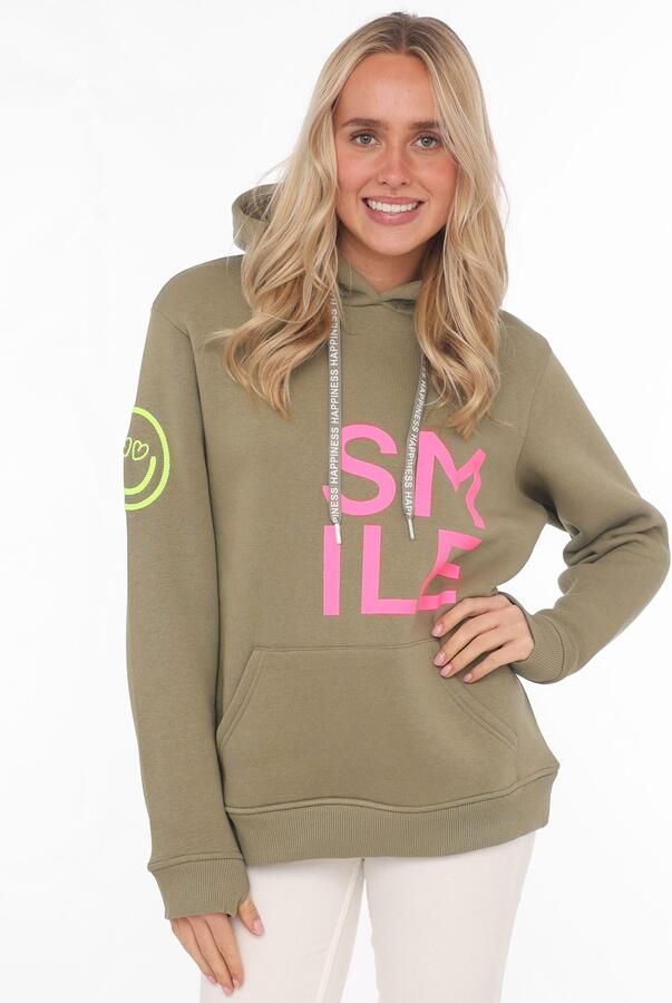 Zwillingsherz Hoodie Alissa Lange mouw capuchon neon-details trekkoord print aan de voorkant kangoeroezak - Foto 6