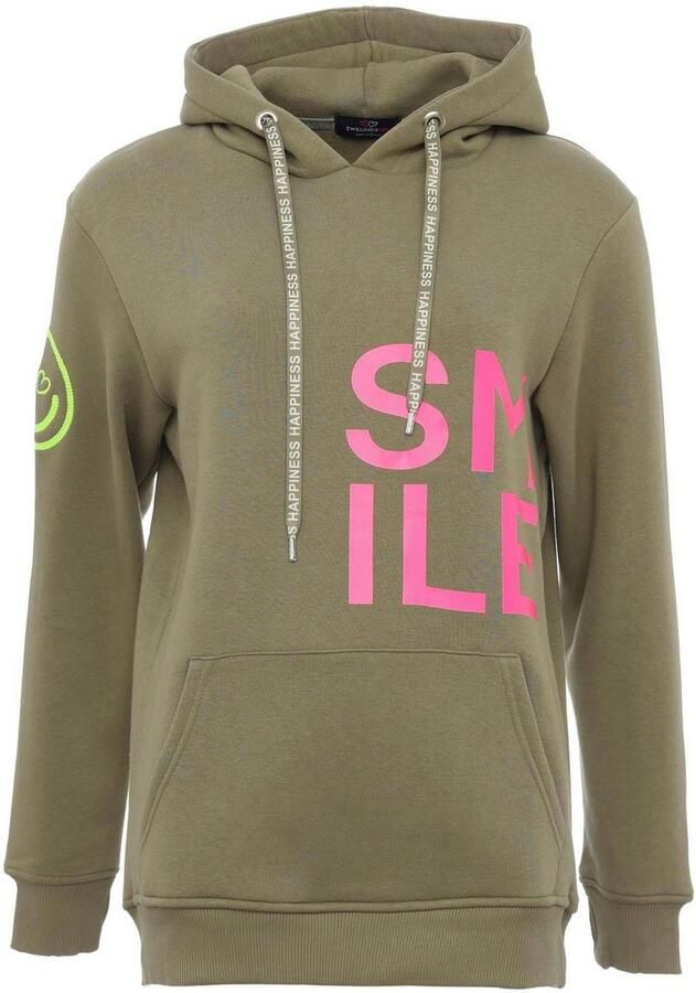 Zwillingsherz Hoodie Alissa Lange mouw capuchon neon-details trekkoord print aan de voorkant kangoeroezak - Foto 4