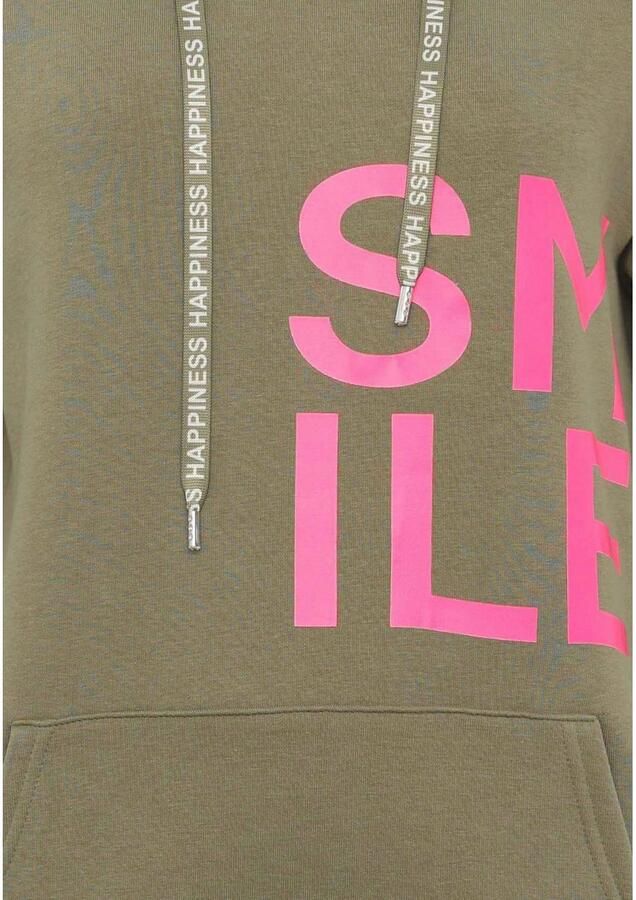 Zwillingsherz Hoodie Alissa Lange mouw capuchon neon-details trekkoord print aan de voorkant kangoeroezak - Foto 3