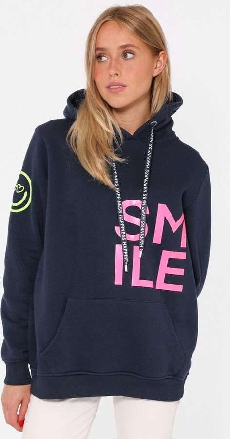 Zwillingsherz Hoodie Alissa Lange mouw capuchon neon-details trekkoord print aan de voorkant kangoeroezak - Foto 7